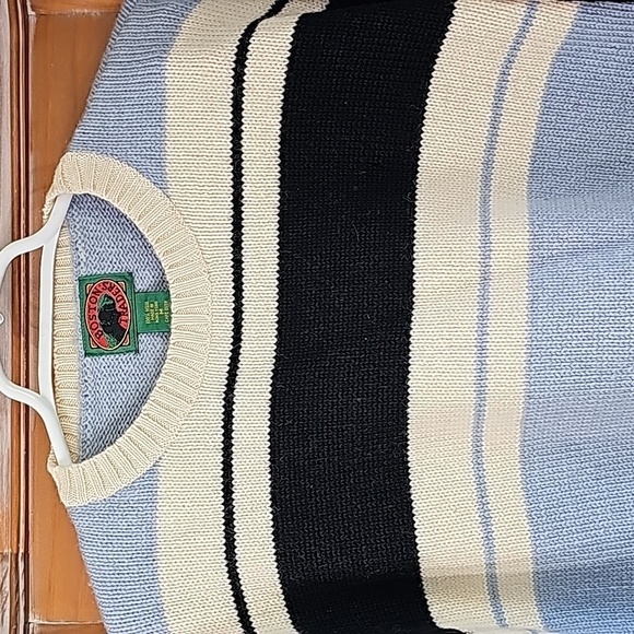 BOSTON‎ TRADER, 100% WOOL. Blue, black, and white striped. Size medium. - Picture 2 of 7